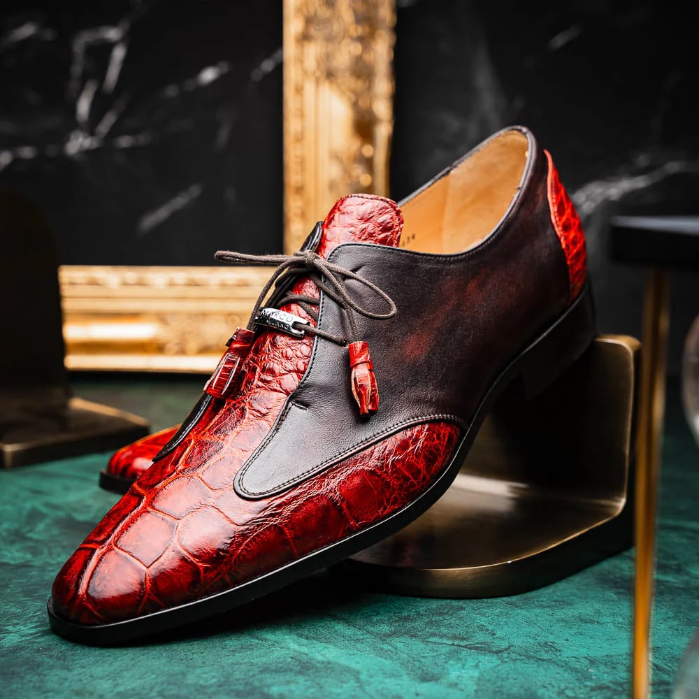 Marco Di Milano Anzio Exotic Alligator & Calfskin Leather Cognac Oxfords - Image 2