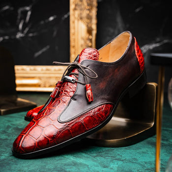 Marco Di Milano Anzio Exotic Alligator & Calfskin Leather Cognac Oxfords - Image 2