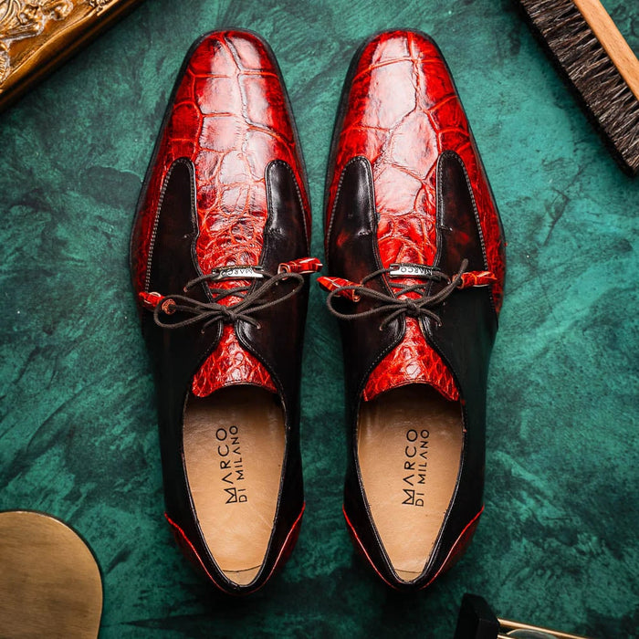 Marco Di Milano Anzio Exotic Alligator & Calfskin Leather Cognac Oxfords - Image 4