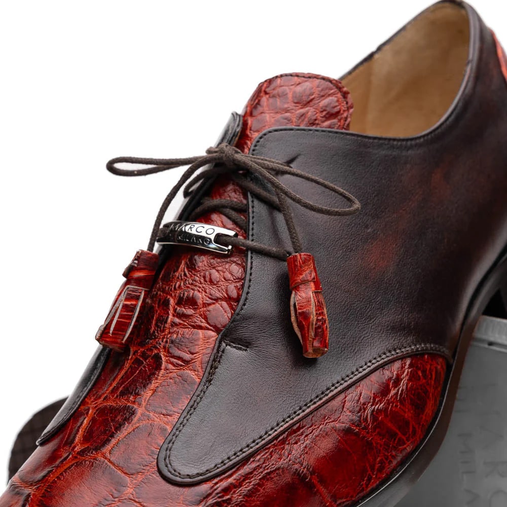 Marco Di Milano Anzio Exotic Alligator & Calfskin Leather Cognac Oxfords - Image 10