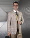 Mens Vested Classic Fit Double Breasted Vest Suit in Camel Plaid