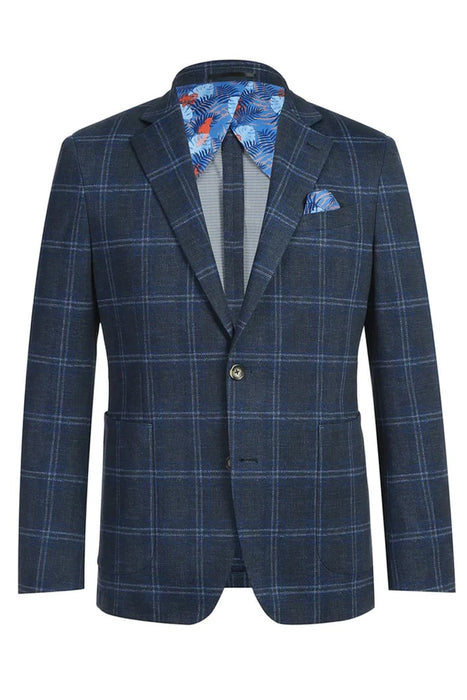 Saco vaquero - Western Sport Coat - Western Blazer - Mens Two Button Slim Fit Patch Pocket Cotton Blazer In Navy Windowpane