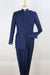 Mens Navy Five-Button Military Mandarin Suit – Safari-Style Banded Jacket