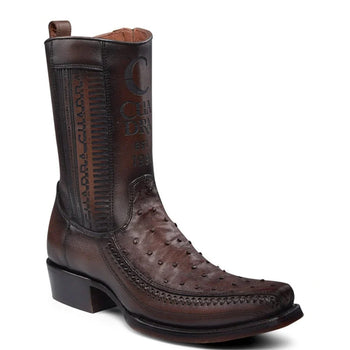 Brown Ostrich Zipper Boot