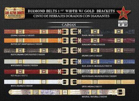 Diamond Genuine caiman ~ World Best Alligator ~ Gator Skin 1.5 Wide Belt W/Gold Bracket