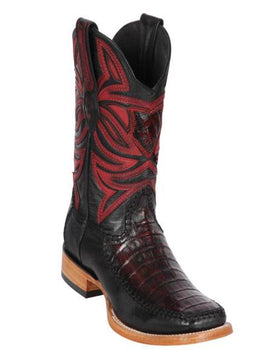 Los Altos Boots Caiman Belly And Deer Wide Square Toe Black Cherry