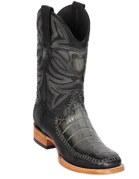 Los Altos Boots Caiman Belly And Deer Wide Square Toe Faded Grey