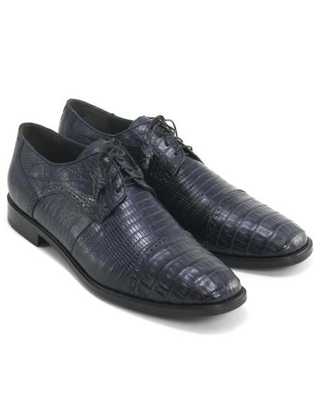 Men's Los Altos Boots Navy Genuine Teju Lizard And Caiman Oxford - Image 3