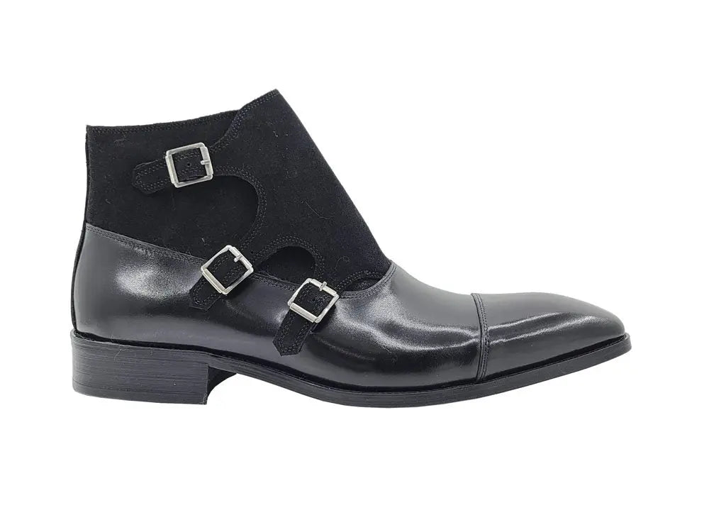 Calf & Suede Three Buckles Monk Chukka Boot - Image 9