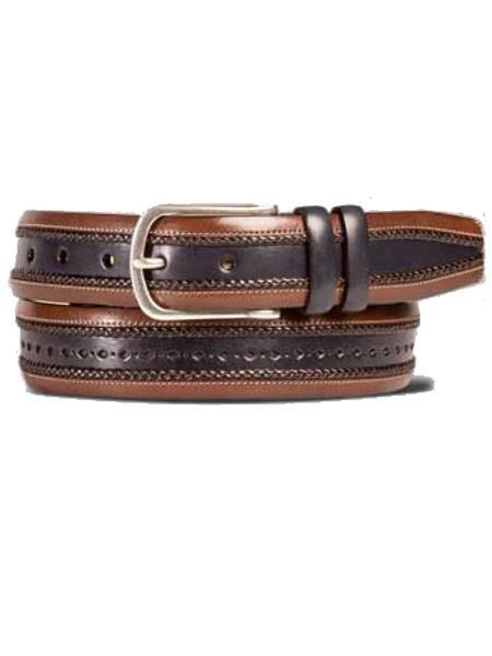 Mezlan Belts Brand Men's Genuine Calfskin Cognac / Blue Skin Belt