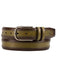 Men's Genuine Calfskin Two Tone Olive Skin Silver Buckle Belt