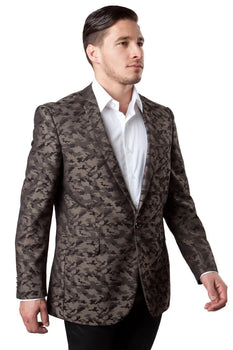Mens One Button Camo Camouflage Sports Coat in Brown