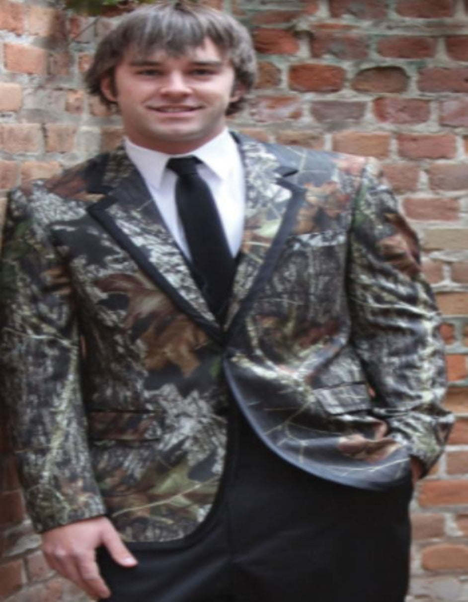 Camouflage Tuxedo with Black Pants and Black Tie