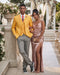 "Canary Yellow Men's Summer Suit with Two Button Vest & Plaid Pants"