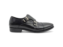 Carrucci Cap Toe Double Monk Strap Shoe in Black & Whisky