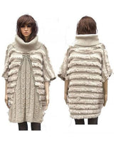 Genuine Fur Cape Beige Rabbit Trimming