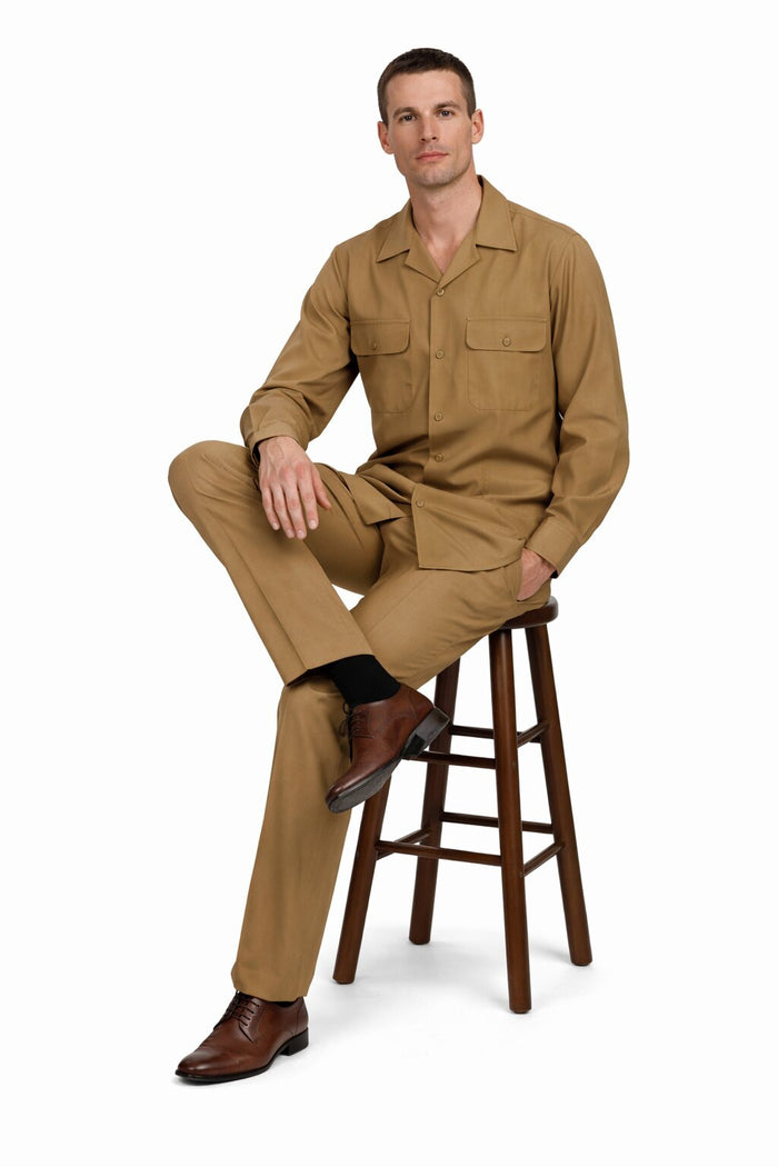 Mens Luxury Caramel Wool Two-Piece Leisure Walking Suit - Image 5