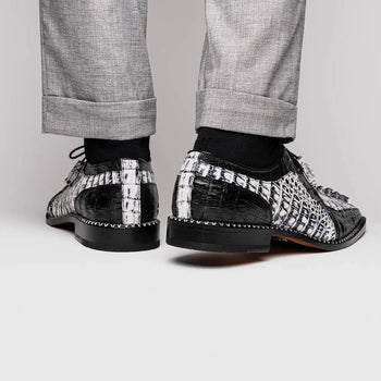 Marco Di Milano Caribe Men's Shoes Newspaper & Black Exotic Hornback Crocodile Skin Derby Oxfords - Image 6