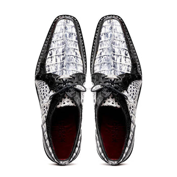 Marco Di Milano Caribe Men's Shoes Newspaper & Black Exotic Hornback Crocodile Skin Derby Oxfords - Image 3