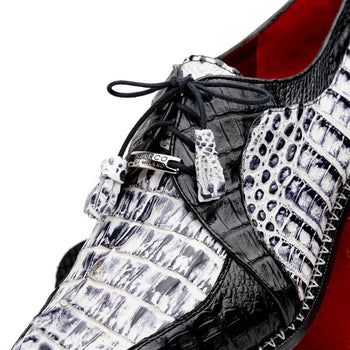 Marco Di Milano Caribe Men's Shoes Newspaper & Black Exotic Hornback Crocodile Skin Derby Oxfords - Image 7