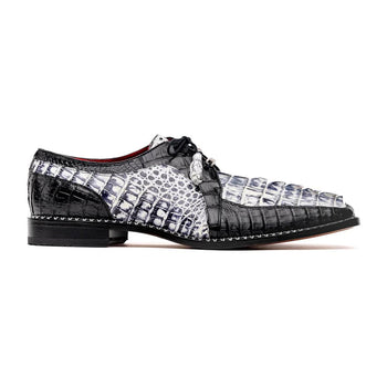 Marco Di Milano Caribe Men's Shoes Newspaper & Black Exotic Hornback Crocodile Skin Derby Oxfords - Image 2