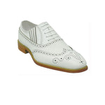 Carrucci Men's Burnished Leather 1920s Wingtip Dress Shoe - White