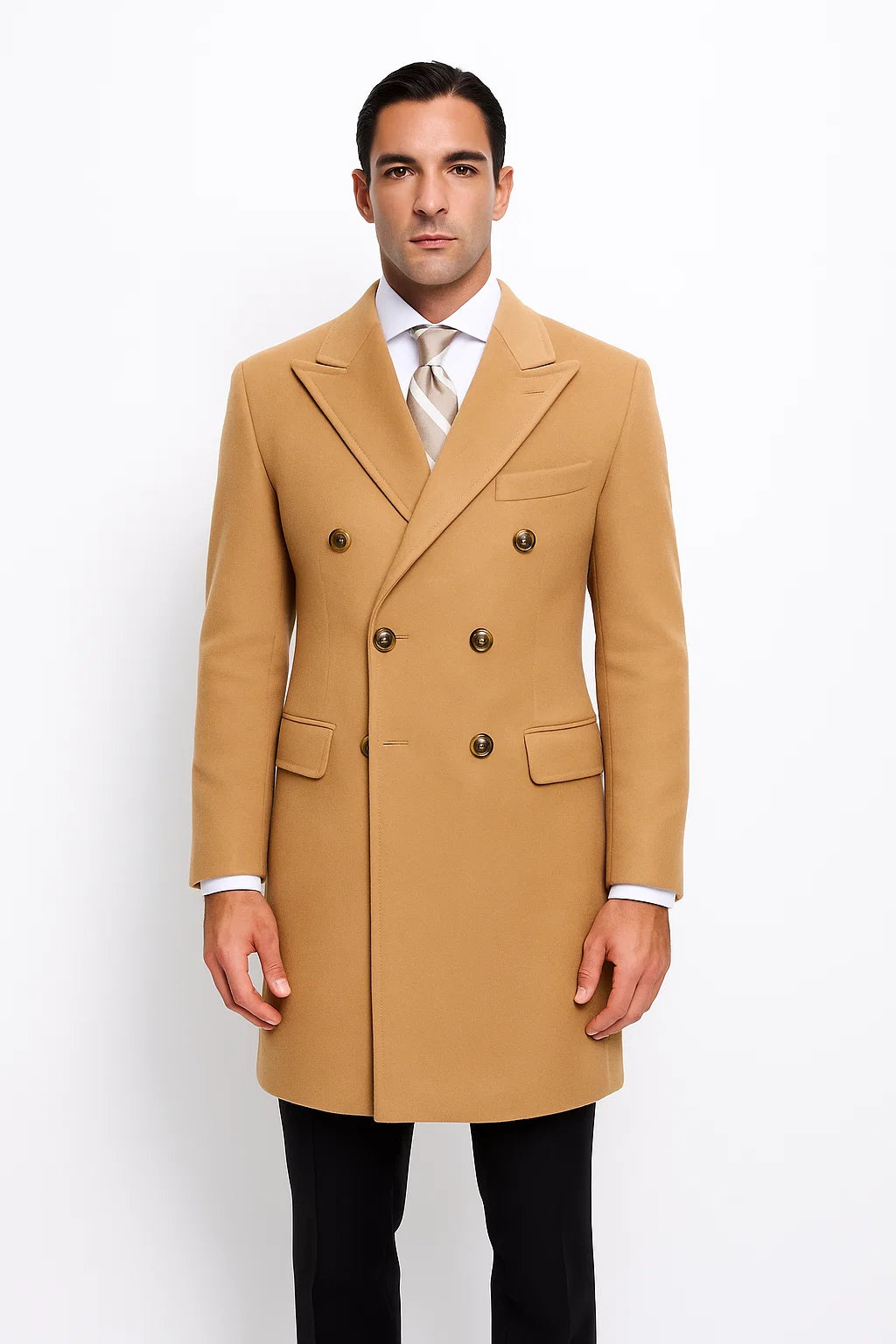 Cashmere Double Breasted Long Men'S Dress Topcoat