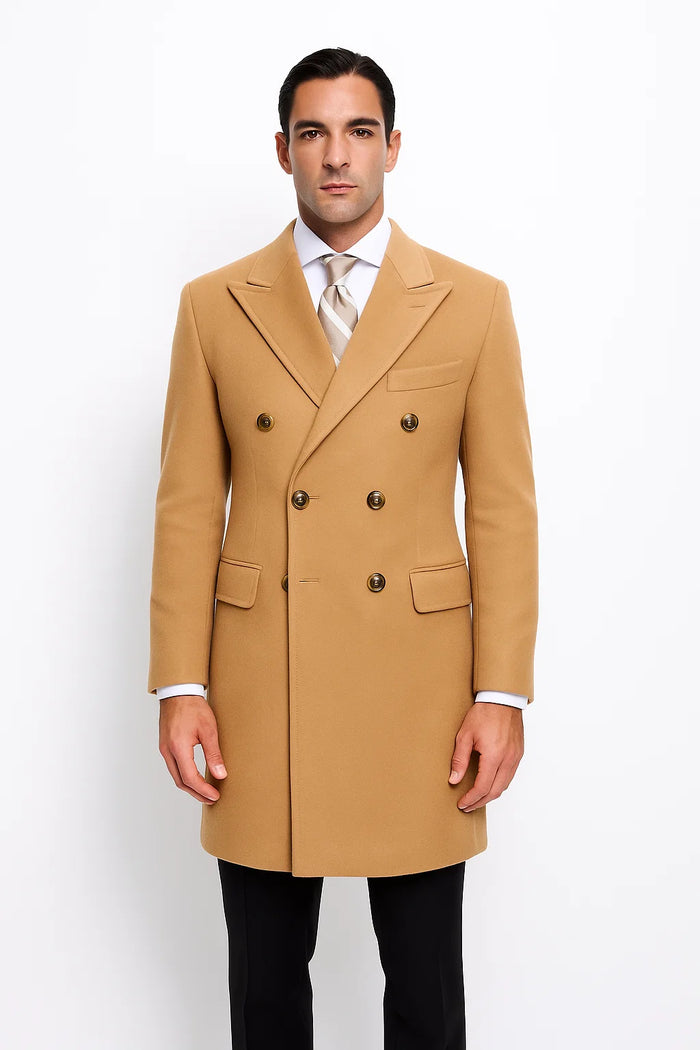 Cashmere Double Breasted Long Men'S Dress Topcoat