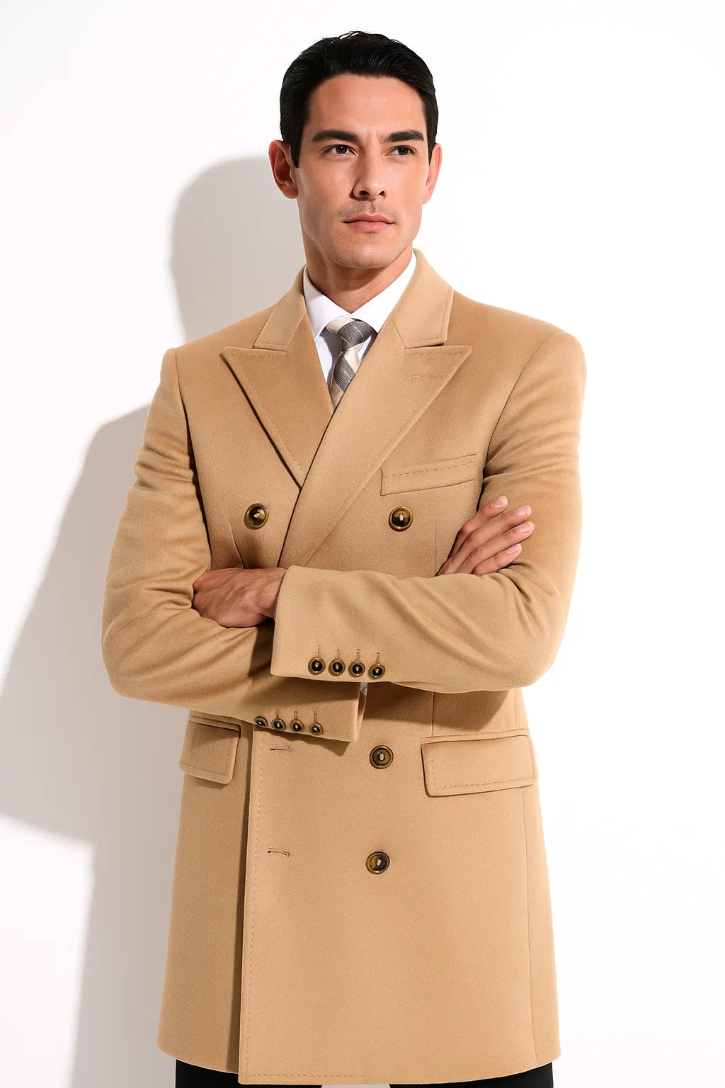 Cashmere Double Breasted Long Men'S Dress Topcoat