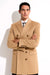 Men'S Dress Coat 36 Inch Cashmere Double Breasted Long Men'S Dress Topcoat - Winter Coat Designer Men'S Peacoat Sale Overcoat Wide Peak Lapel 6 Buttons Camel