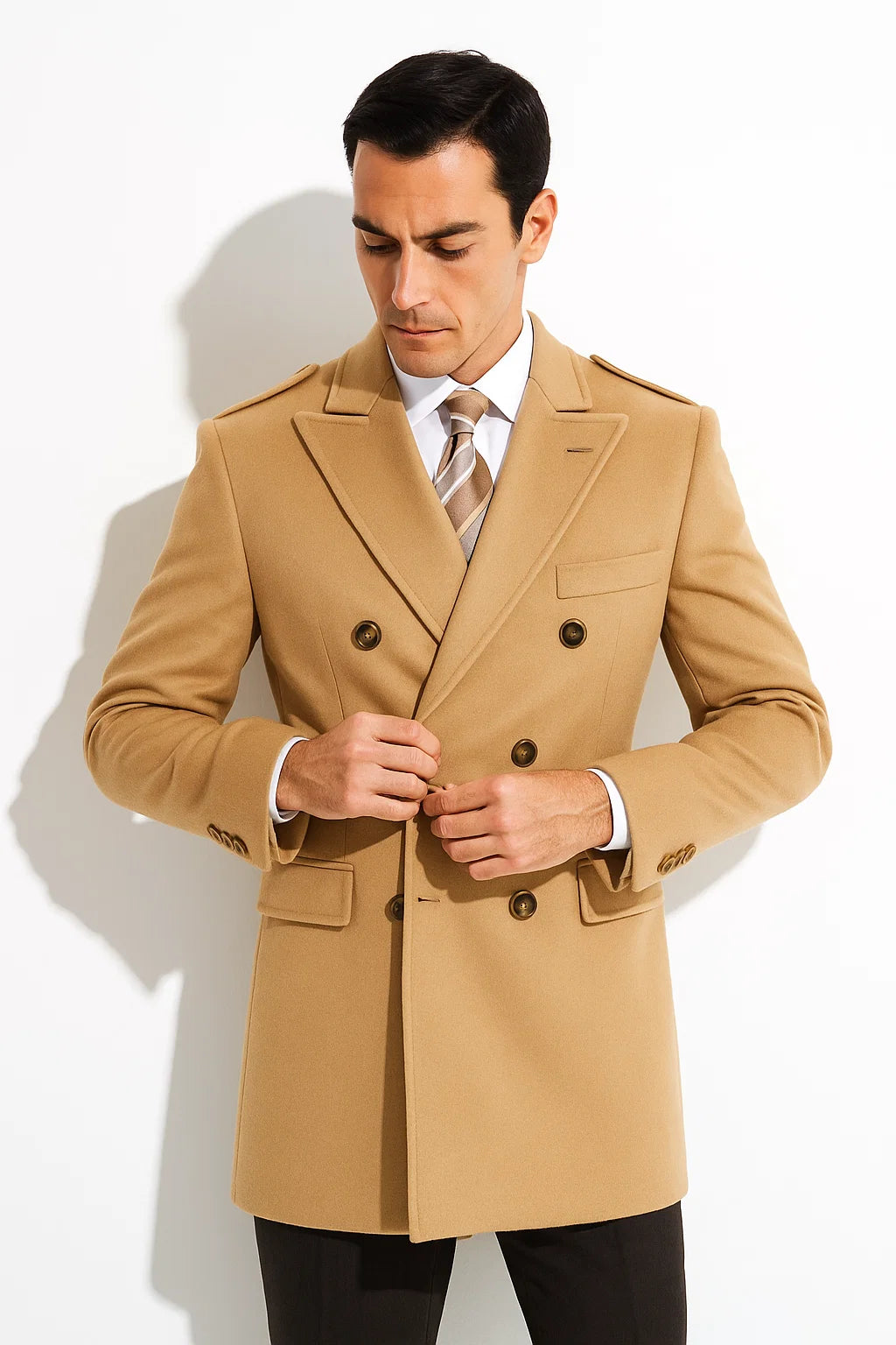 Cashmere Double Breasted Long Men'S Dress Topcoat