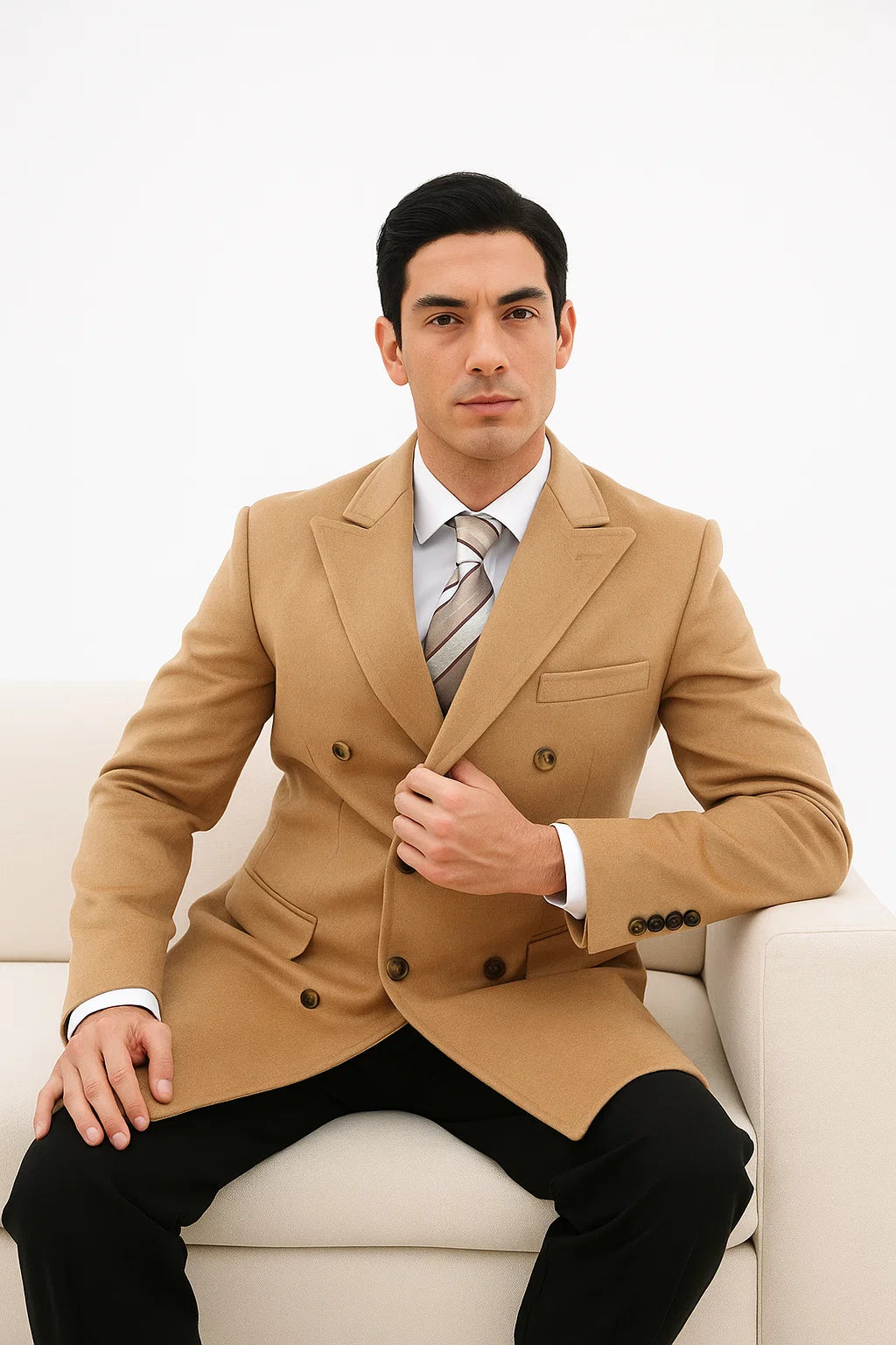 Cashmere Double Breasted Long Men'S Dress Topcoat