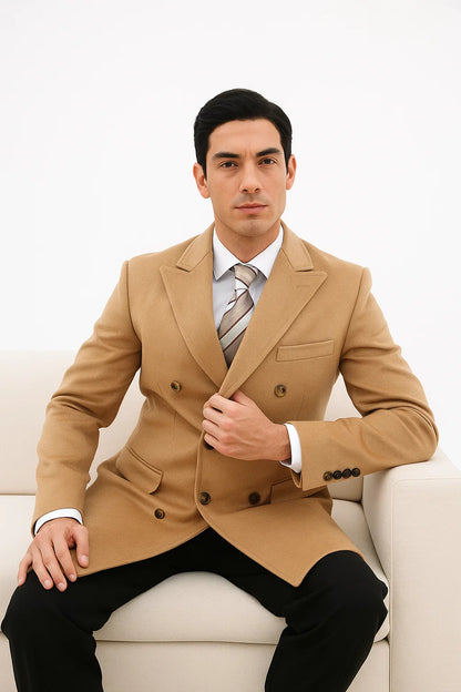 Cashmere Double Breasted Long Men'S Dress Topcoat