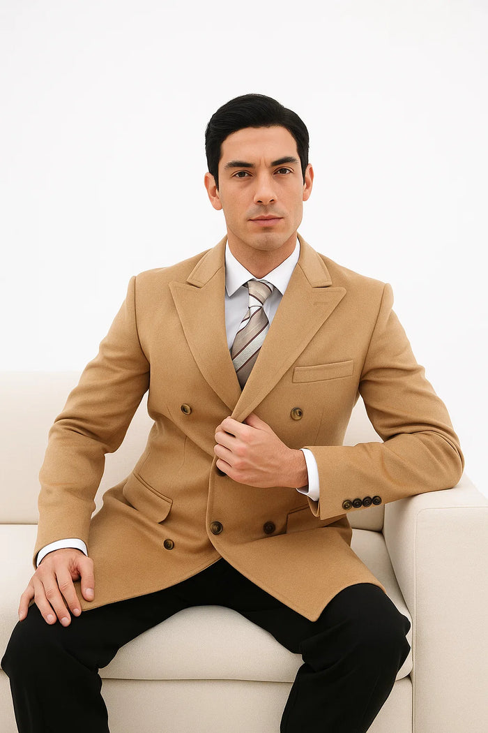 Cashmere Double Breasted Long Men'S Dress Topcoat