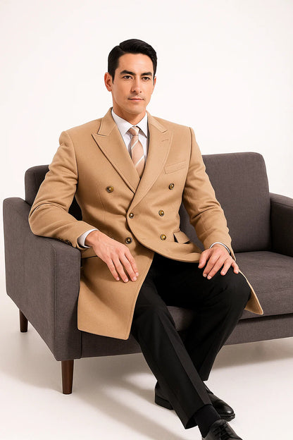 Cashmere Double Breasted Long Men'S Dress Topcoat
