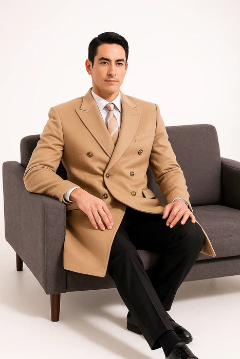 Cashmere Double Breasted Long Men'S Dress Topcoat