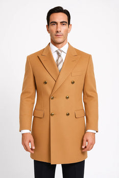 Cashmere Double Breasted Long Men'S Dress Topcoat