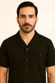 Men's Plain Black Short Sleeve Linen Casual Casual Two Piece Mens Walking Outfit For Sale Pant Sets Suit With Pant - Mens Linen Suit - Image 7