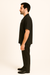 Men's 2 Piece Linen Short Sleeve Black Casual Big Size Casual Two Piece Mens Walking Outfit For Sale Pant Sets Suit