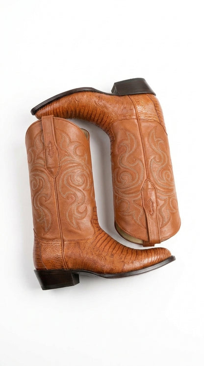 Los Altos Men’s Honey Lizard Skin J-Toe Boots, Exotic Western Cowboy Dress Boots