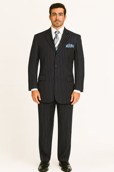 Men'S 1920'S 30'S Fashion Look Available In 2 Or Three ~ 3 Buttons Vested Pinstripes ~ Stripe 3 Piece Suit With Vest Bold Chalk Stripe Black/White