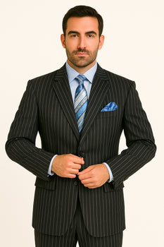 Men'S 1920'S 30'S Fashion Look Available In 2 Or Three ~ 3 Buttons Vested Pinstripes ~ Stripe 3 Piece Suit With Vest Bold Chalk Stripe Black/White - Image 8