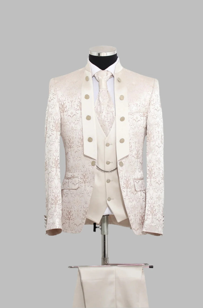Victorian Tuxedo - Tail Coat - 1920s Regency period - Mandarin Suit in Color Champagne