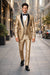 Champagne Shiny Tuxedo Vested Suit - Sateen Sharkskin Fabric Groom Suit