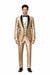 Champagne Shiny Tuxedo Vested Suit - Sateen Sharkskin Fabric Groom Suit