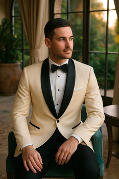 Mens Champagne Light Tan Tuxedo Jacket with Black Shawl Lapel – Classic One-Button Formal Dinner Jacket - Nude Color - Image 4