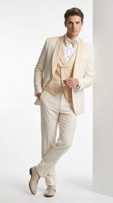 Men’s Champagne Cream Ivory Suit, Off White Formal Wedding Groom Tuxedo Suit
