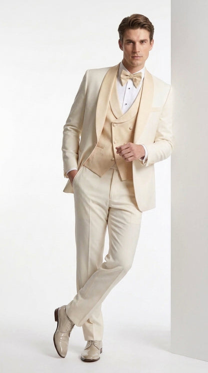 Men’s Champagne Cream Ivory Suit, Off White Formal Wedding Groom Tuxedo Suit