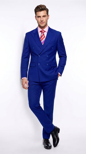 Men’s Royal Blue Double Breasted Blazer, High Quality Peak Lapel Formal Suit Jacket