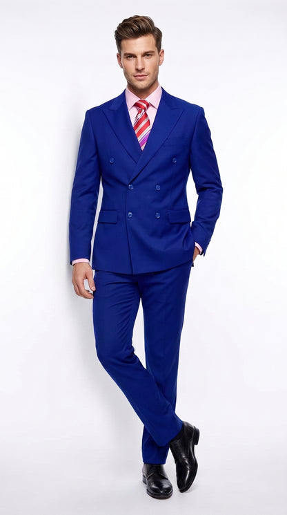Men’s Royal Blue Double Breasted Blazer, High Quality Peak Lapel Formal Suit Jacket